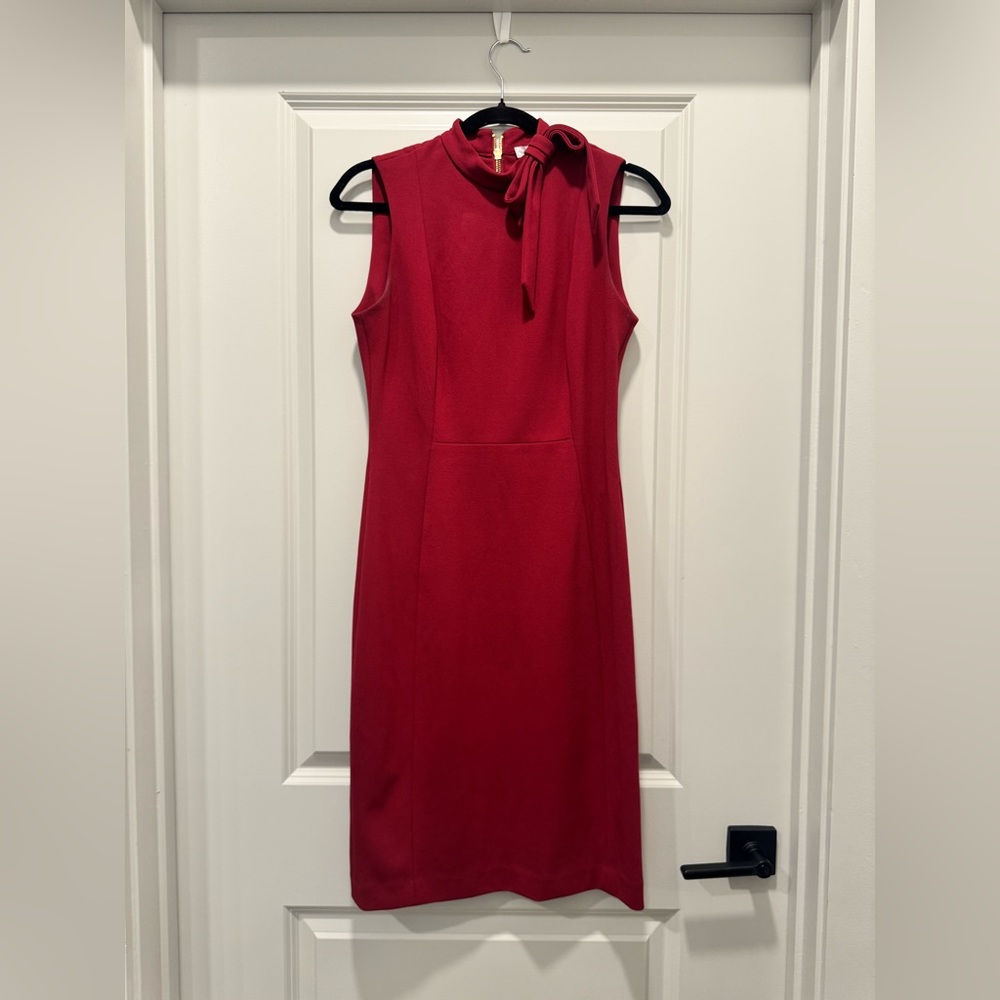 Calvin Klein Red Midi Dress with Bow Detail